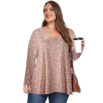 OVERWORETY Plus Size Square Neck Long Sleeve Tunic