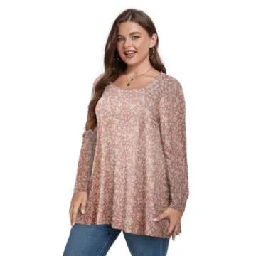 OVERWORETY Plus Size Square Neck Long Sleeve Tunic
