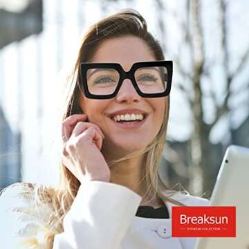 Breaksun Oversized Blue Light Glasses for Women Fashion Thick Square Computer Eyewear Non-Prescripti...