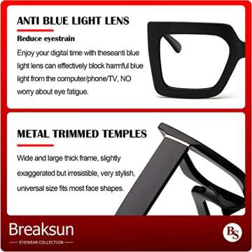 Breaksun Oversized Blue Light Glasses for Women