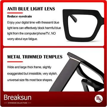 Breaksun Oversized Blue Light Glasses for Women