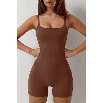 QINSEN Women Low Square Neck Workout Romper Summer