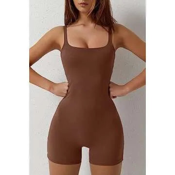 QINSEN Women Low Square Neck Workout Romper Summer