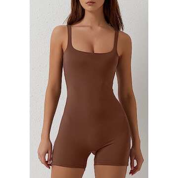 QINSEN Women Low Square Neck Workout Romper Summer