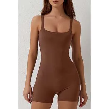 QINSEN Women Low Square Neck Workout Romper Summer