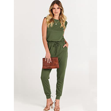 ANRABESS Women’s Summer Crewneck Sleeveless Casual Dressy Loose Stretchy Jumpsuits Rompers 2025 Trendy Outfits Army Green X-Large