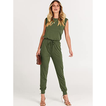 ANRABESS Women’s Summer Crewneck Sleeveless Casual Dressy Loose Stretchy Jumpsuits Rompers 2025 Trendy Outfits Army Green X-Large