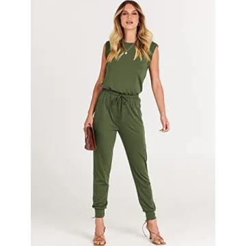 ANRABESS Women’s Summer Crewneck Sleeveless Casual Dressy Loose Stretchy Jumpsuits Rompers 2025 Trendy Outfits Army Green X-Large