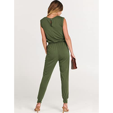 ANRABESS Women’s Summer Crewneck Sleeveless Casual Dressy Loose Stretchy Jumpsuits Rompers 2025 Trendy Outfits Army Green X-Large