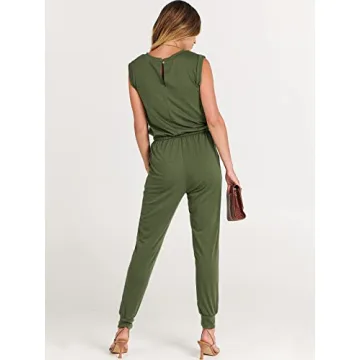 ANRABESS Women’s Summer Crewneck Sleeveless Casual Dressy Loose Stretchy Jumpsuits Rompers 2025 Trendy Outfits Army Green X-Large