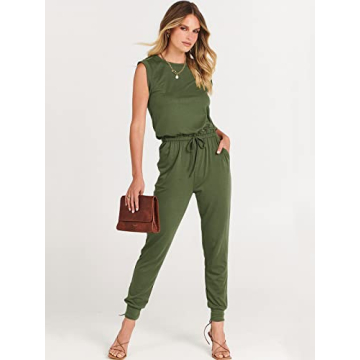 ANRABESS Women’s Summer Crewneck Sleeveless Casual Dressy Loose Stretchy Jumpsuits Rompers 2025 Trendy Outfits Army Green X-Large