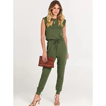 ANRABESS Women’s Summer Crewneck Sleeveless Casual Dressy Loose Stretchy Jumpsuits Rompers 2025 Trendy Outfits Army Green X-Large