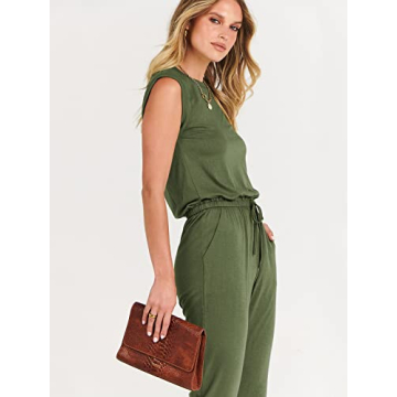 ANRABESS Women’s Summer Crewneck Sleeveless Casual Dressy Loose Stretchy Jumpsuits Rompers 2025 Trendy Outfits Army Green X-Large