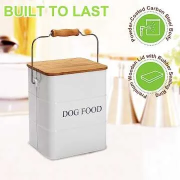 Brabtod Dog Food storage container Dog Treats Jar, Metal food treats tin for Dog, pet snacks Canisters with wooden lid/handle/sevice scoop,hold 5-6 lbs