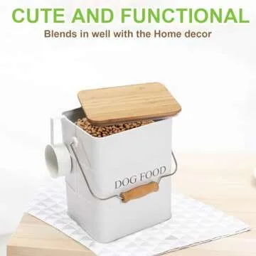 Brabtod Dog Food storage container Dog Treats Jar, Metal food treats tin for Dog, pet snacks Canisters with wooden lid/handle/sevice scoop,hold 5-6 lbs