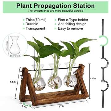 YIBOT Propagation Stations,Plant Terrarium with Retro Wooden Stand,Unique Gardening Birthday Gifts for Women Plant Lovers,Hydroponics Plants Home Office Garden Decor-3 Bulb Glass Vases