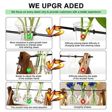YIBOT Propagation Stations,Plant Terrarium with Retro Wooden Stand,Unique Gardening Birthday Gifts for Women Plant Lovers,Hydroponics Plants Home Office Garden Decor-3 Bulb Glass Vases