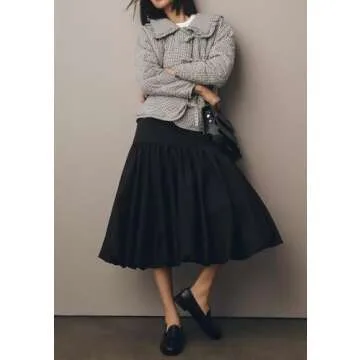 YEXPINE Women's Cropped Plaid Quilted Jacket Tie Front Lightweight Ruffled Lapel Collar Puffer Padded Coats with Pockets