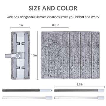 HOMTOYOU Microfiber Hardwood Floor Mop with 4 Washable Pads, 360 Rotation Dust Flat Mop with Ultra Long Stainless Steel Handle for Home/Office Floor Cleaning