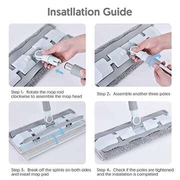 HOMTOYOU Microfiber Hardwood Floor Mop with 4 Washable Pads, 360 Rotation Dust Flat Mop with Ultra Long Stainless Steel Handle for Home/Office Floor Cleaning