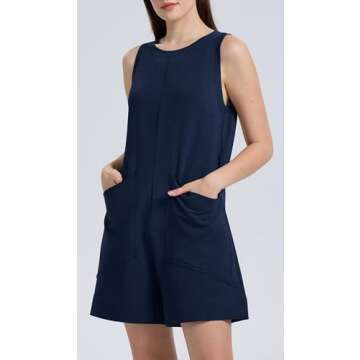 XIEERDUO Rompers For Women 2024 Summer Sleeveless Loose Fit Dressy Casual Vacation Outfits Overall Jumpsuits Jumpers Shorts Clothes Navy Blue L