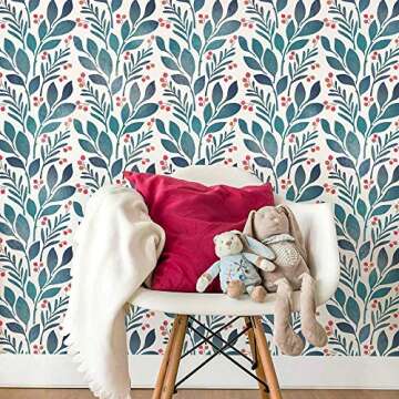Magnolia and Berries Stencil for Walls – Geometric Stencil for Painting Walls – Modern Stencils for Easy DIY Décor – Reusable Laser Cut Wall Stencil - Exclusive Stencil Designs