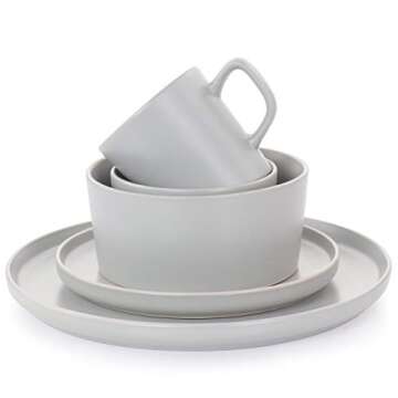 Elama Luxmatte Contemporary Dinnerware Set, 20 Piece, Light Grey