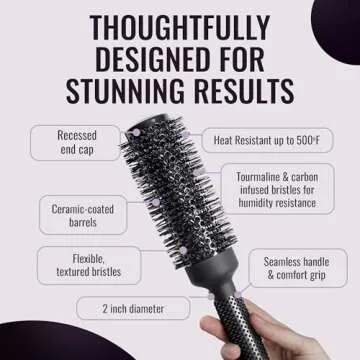 Ergo Ceramic Ionic Round Brush for Blow Out - Salon Quality Hair Brushes for Women - Roller Brush for Blow Drying, Wet and Dry Hair Styling, Volumizing Hair Care - ER53: 2"