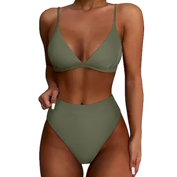 SUUKSESS Women's Sexy High Waisted Push Up Bikini Set - Army Green