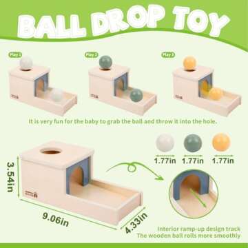 Adena Montessori Wooden Toy for 6-12 Month Baby 3 Balls,Sorting and Stacking Colorful Learning Education Toy for Toddler Kid 1-2 Year Old, Preschool Developmental Girl and Boy Gift