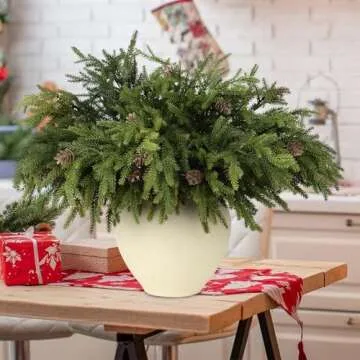 LZNPA 6 Pcs Real Touch Christmas Pine Branches with Pine Cones, Natural Droopy,Soft Bendable Pine Stems, Lifelike Christmas Greenery Stems for Vases, Wreaths Outdoor Indoor Christmas Decorations