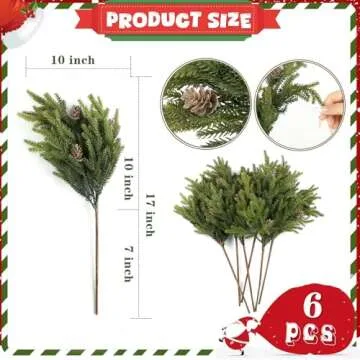 LZNPA 6 Pcs Real Touch Christmas Pine Branches with Pine Cones, Natural Droopy,Soft Bendable Pine Stems, Lifelike Christmas Greenery Stems for Vases, Wreaths Outdoor Indoor Christmas Decorations