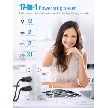 Tower Power Strip with 15W Charger and 12 Outlets
