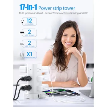 Tower Power Strip with 15W Charger and 12 Outlets