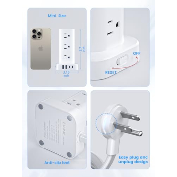 Tower Power Strip with 15W Charger and 12 Outlets
