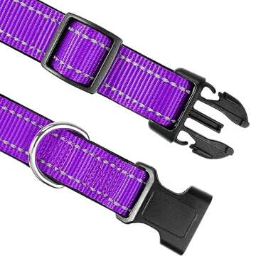 Joytale Reflective Dog Collar,Soft Neoprene Padded Breathable Nylon Pet Collar Adjustable for Large Dogs,Purple,L