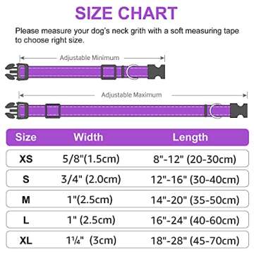 Joytale Reflective Dog Collar,Soft Neoprene Padded Breathable Nylon Pet Collar Adjustable for Large Dogs,Purple,L