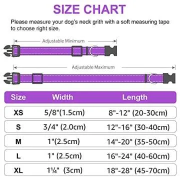 Joytale Reflective Dog Collar,Soft Neoprene Padded Breathable Nylon Pet Collar Adjustable for Large Dogs,Purple,L