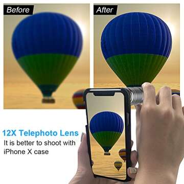 iPhone Telephoto Lens, ARORY Clip On 12x Telephoto Lens + PU Leather Phone Case, Cell Phone Camera Lens for iPhone x 10 Only (Gray)