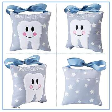 Xunboo Tooth Fairy Pillow with Pocket for Kids Tooth Keepsake Pouch Tooth Fairy Bag on Back Toothfai...