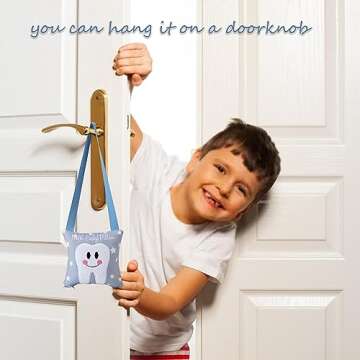 Xunboo Tooth Fairy Pillow with Pocket for Kids Tooth Keepsake Pouch Tooth Fairy Bag on Back Toothfairy Gift for Boys and Girls, 6.8 x 6.8 inches (Light Blue)