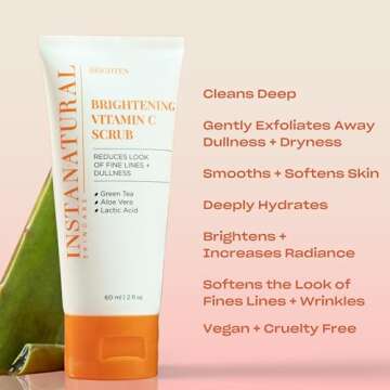 InstaNatural Brightening Vitamin C Face Scrub, Gently Exfoliates and Refines for Smooth Skin, Minimizes Lines + Wrinkles, with Green Tea and Aloe Vera, 2 Fl Oz
