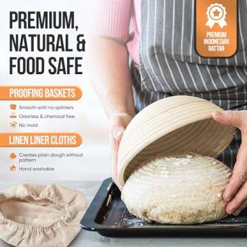 Complete Banneton Bread Proofing Basket Set - 9" Round & 10" Oval Sourdough Baskets with Lame Dough Scraper Liner - Sourdough Bread Baking Supplies Starter Kit