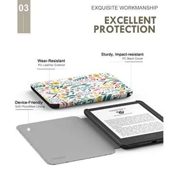 MoKo Case Fits 6" All-New Kindle (11th Generation-2024/2022 Release), Lightweight Shell Cover with Auto Wake/Sleep for Kindle 2024/2022 11th Gen e-Reader, Flowers