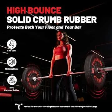 papababe Bumper Plates, High-Bounce Olympic Weight Plates with Colored Fleck-Rubber Weights Plates for Weight Lifting and Strength Training (160 lb set)