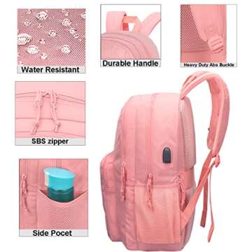 KEOFID classic carry-on travel backpack for men and women, Anti theft laptop backpack with USB charging port, work backpack, large backpack for college, water resistent(Bright Pink)