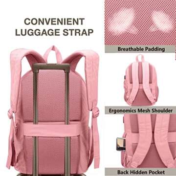 KEOFID classic carry-on travel backpack for men and women, Anti theft laptop backpack with USB charging port, work backpack, large backpack for college, water resistent(Bright Pink)