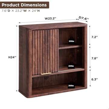 RedLemon Bathroom Wall Cabinet w/Fluted Sliding Door, Modern Medicine Cabinet with Adjustable Shelf,...