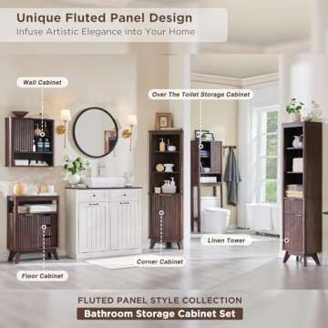 RedLemon Bathroom Wall Cabinet w/Fluted Sliding Door, Modern Medicine Cabinet with Adjustable Shelf, Curved Profile Wall Mounted Storage Organizer, Walnut