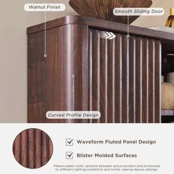 RedLemon Bathroom Wall Cabinet w/Fluted Sliding Door, Modern Medicine Cabinet with Adjustable Shelf, Curved Profile Wall Mounted Storage Organizer, Walnut